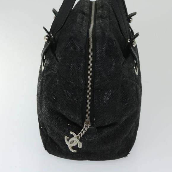 CHANEL Paris Biarritz MM Tote Bag Coated Canvas Black CC Auth bs13031 - Picture 4 of 16